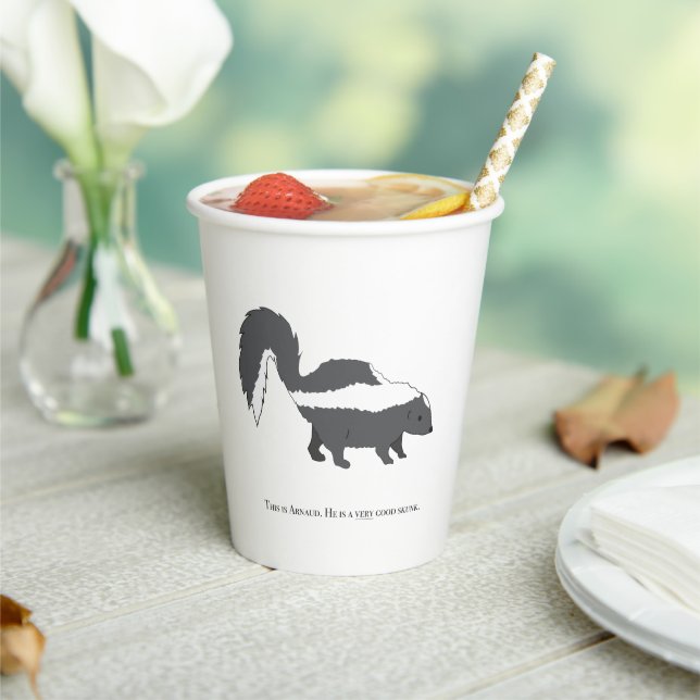 Cute "Arnaud" Gray Skunk Design Paper Cups (Insitu)