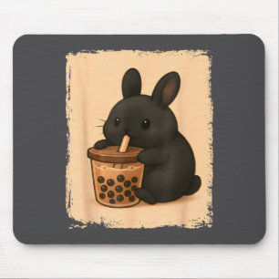 Cute Art Bunny Loves Boba Tea Kawaii Mouse Pad
