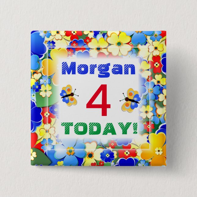 Cute Art Deco Flowers Customizable Age 2 Inch Square Button (Front)