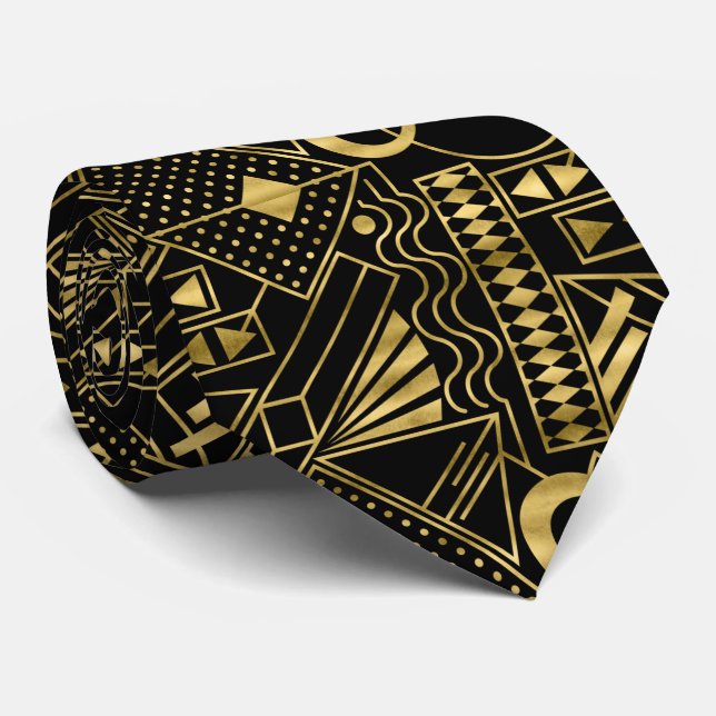Cute art deco gold black pattern tie (Rolled)