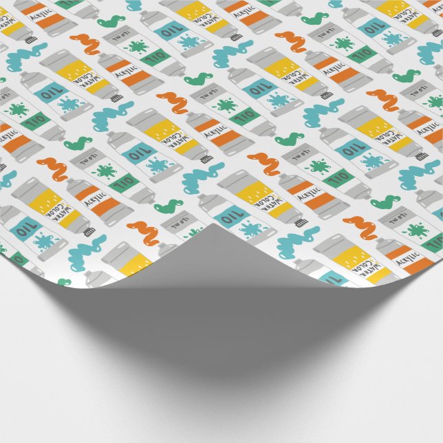 Cute Art Paint Tubes on white Wrapping Paper (Corner)
