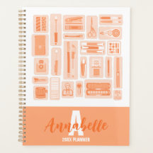Cute Art Supplies Illustrated Pattern Peach Orange