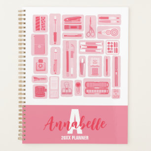 Cute Art Supplies Illustrated Pattern Pink Planner