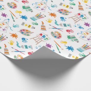Cute Art Supplies on white Wrapping Paper