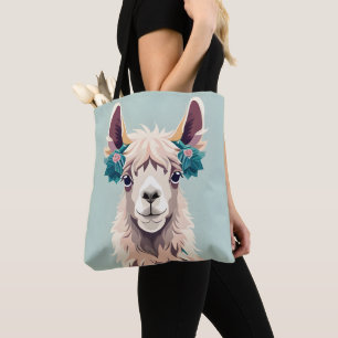 Cute Art Teal Pastel Llama  Tote Bag