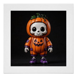 Cute Art Toy Skeleton Halloween Design Poster