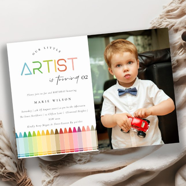 Cute Artist Crayon Rainbow Photo Any Age Birthday Invitation (Creator Uploaded)