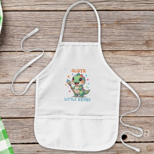 Cute Artist Dinosaur with Paintbrush Kids Apron