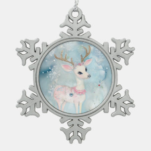 Cute Artistic Christmas Animals Reindeer Snowflake Pewter Christmas Ornament