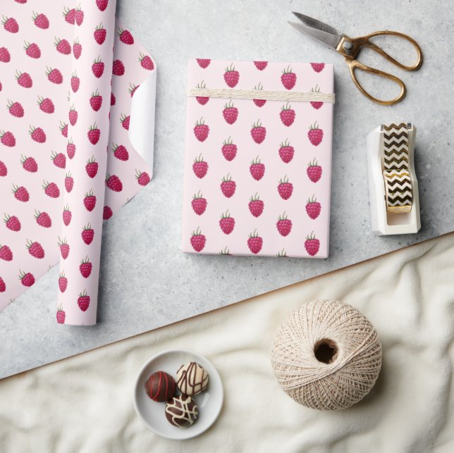 Cute Artistic Watercolor Raspberry Pattern Wrapping Paper (Crafts)