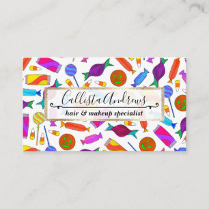 Cute Artsy Colourful Halloween Candy Watercolor Business Card
