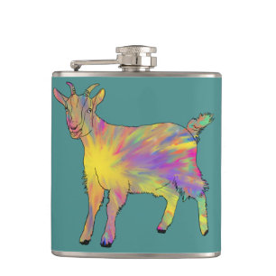 Cute Artsy Goat Colourful Funny Farm Animal Art Hip Flask