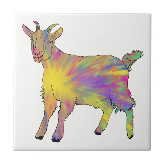 Cute Artsy Goat Colourful Funny Farm Animal Art Tile (Front)