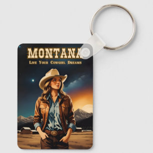 Cute Artsy Night Sky Montana Cowgirl Keychain