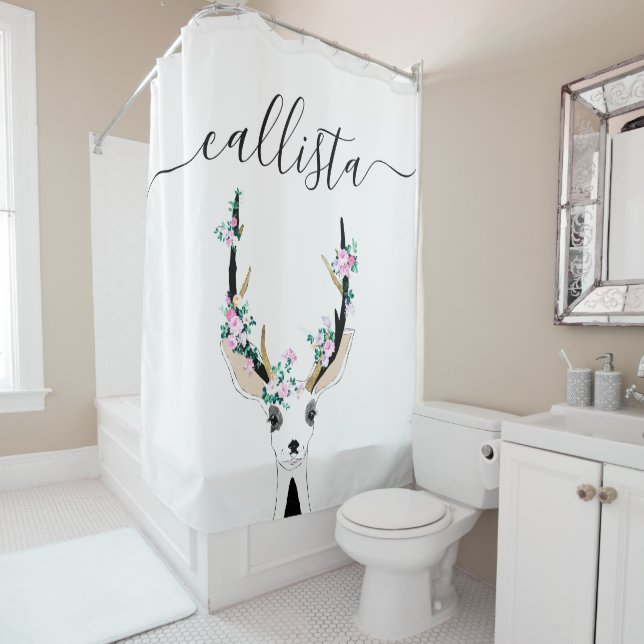 Cute Artsy Pink Floral Deer Animal Illustration (In Situ)