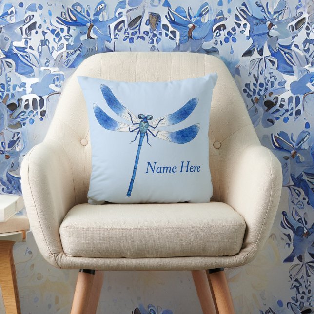 Cute as a Bug Blue Dragonfly Throw Pillow (Creator Uploaded)
