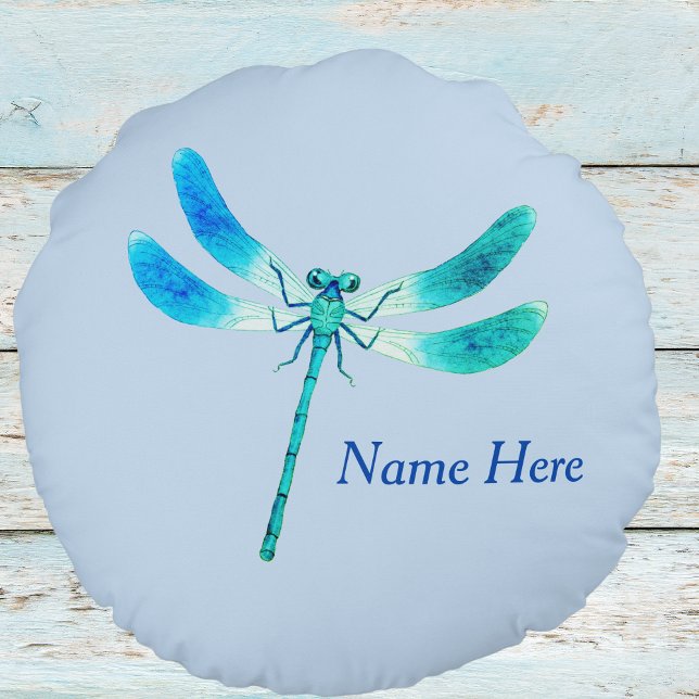 Cute as a Bug Blue Green Dragonfly Round Pillow (Creator Uploaded)