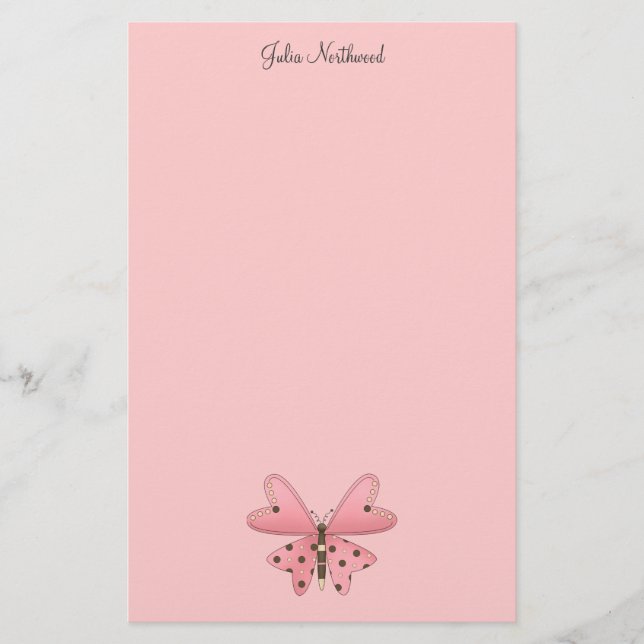 Cute as a Bug · Pink & Brown Butterfly Stationery (Front)