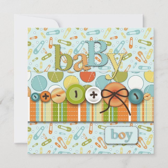 Cute as a Button Baby Boy Baby Shower Invitation (Front)