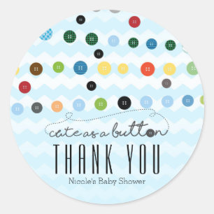 CUTE AS A BUTTON Baby Shower Party Favour Stickers