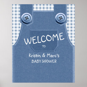 Cute as a Button Blue Denim Baby Shower  Poster
