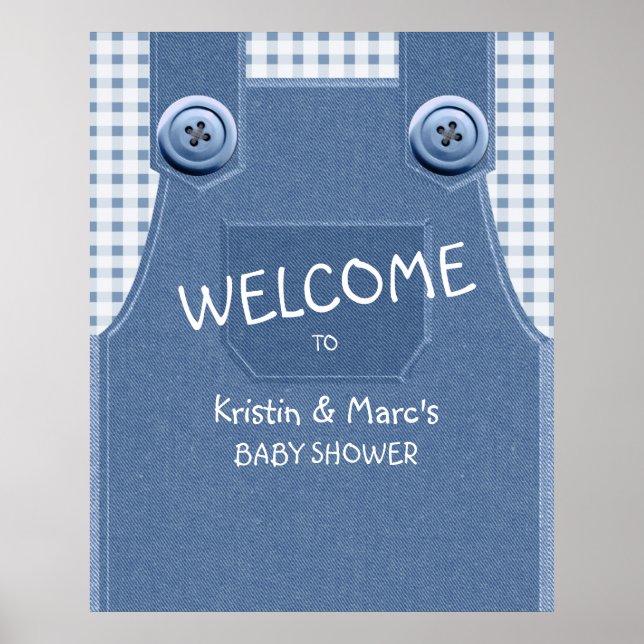 Cute as a Button Blue Denim Baby Shower  Poster (Front)