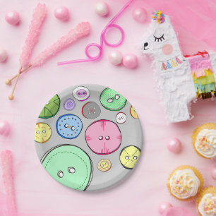 Cute as a Button Colorful Digital Illustration Paper Plate