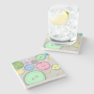 Cute as a Button Colorful Digital Illustration Stone Coaster