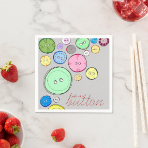 Cute as a Button Colourful Digital Illustration Napkin