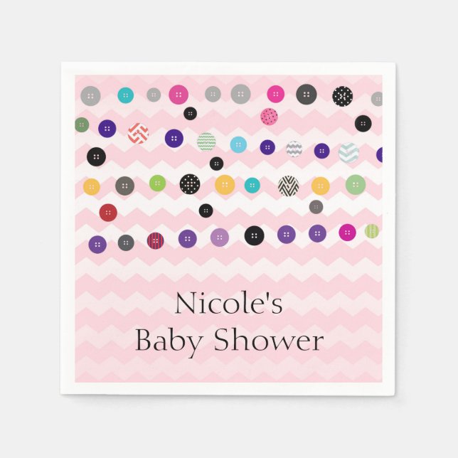 Cute As A Button Pink Baby Shower Party Napkin (Front)