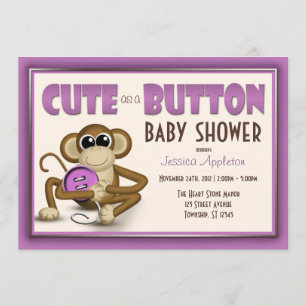 Cute as a Button Purple Baby Shower Invitation