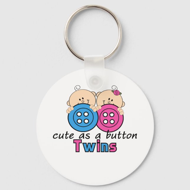 Cute As A Button Twin Girl & Boy Keychain (Front)