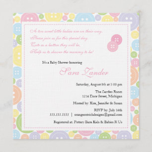 Cute as a Button Twin Girls Baby Shower Invitation