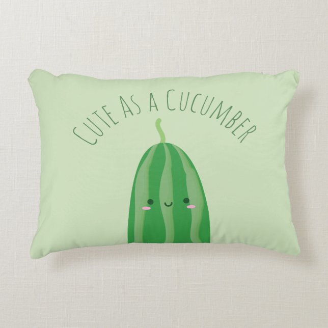 Cute As a Cucumber Funny Kawaii Cutecumber Accent Pillow (Front)