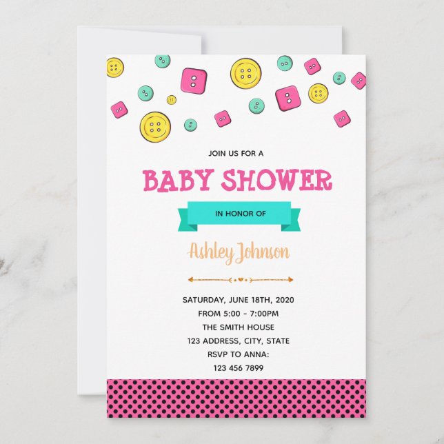 Cute as button baby shower invitation (Front)