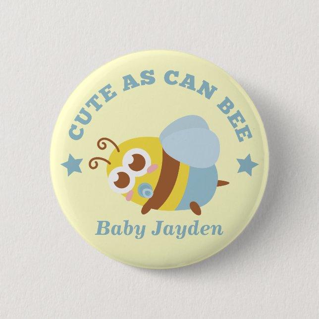 Cute as Can Bee, Baby Boy 2 Inch Round Button (Front)