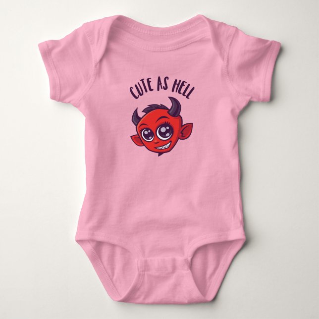 Cute as Hell Devil with Dark Text Baby Bodysuit (Front)