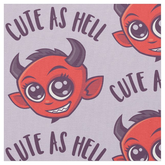 Cute as Hell Devil with Dark Text Fabric (Close Up)