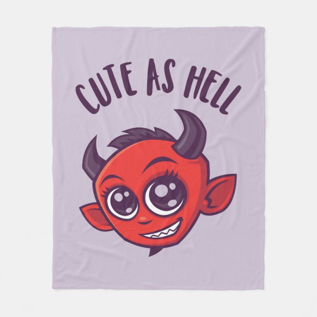 Cute as Hell Devil with Dark Text Fleece Blanket (Front)