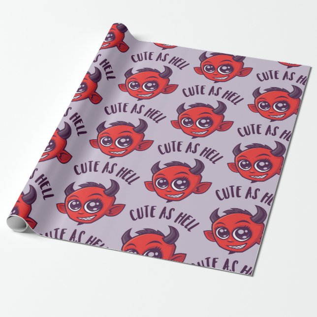 Cute as Hell Devil with Dark Text Wrapping Paper (Unrolled)