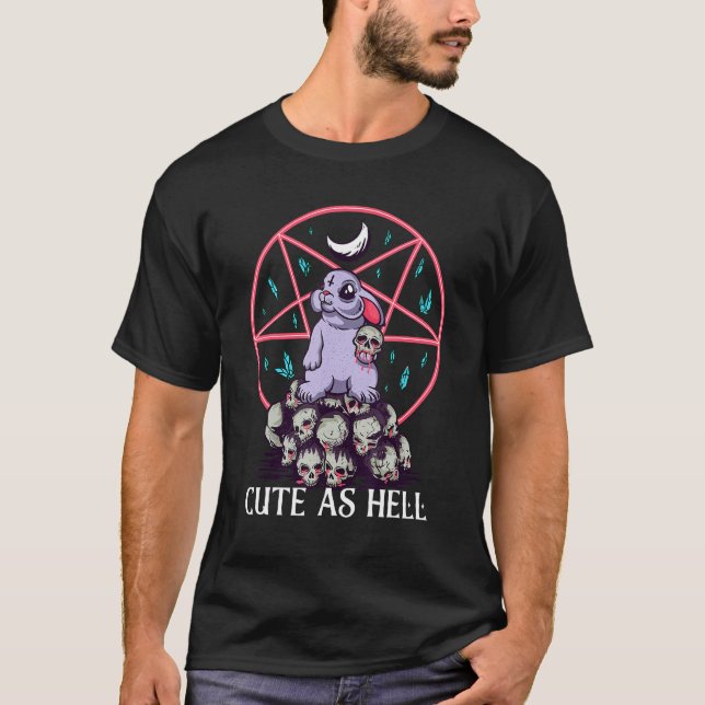 Cute As Hell Rabbit Hare Occult Skulls Goth Funny  T-Shirt (Front)