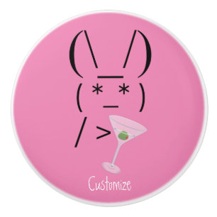 Cute Ascii bunny holding martini Thunder_Cove Ceramic Knob