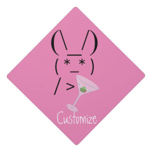 Cute Ascii bunny holding martini Thunder_Cove Graduation Cap Topper