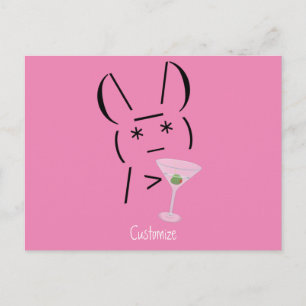Cute Ascii bunny holding martini Thunder_Cove Postcard