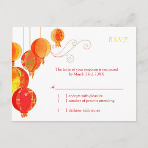 Cute Asian Paper Lanterns Wedding RSVP Invitation Postcard