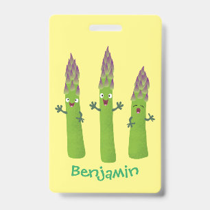 Cute asparagus singing vegetable trio cartoon badge