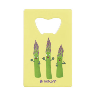 Cute asparagus singing vegetable trio cartoon credit card bottle opener