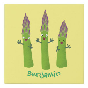 Cute asparagus singing vegetable trio cartoon faux canvas print