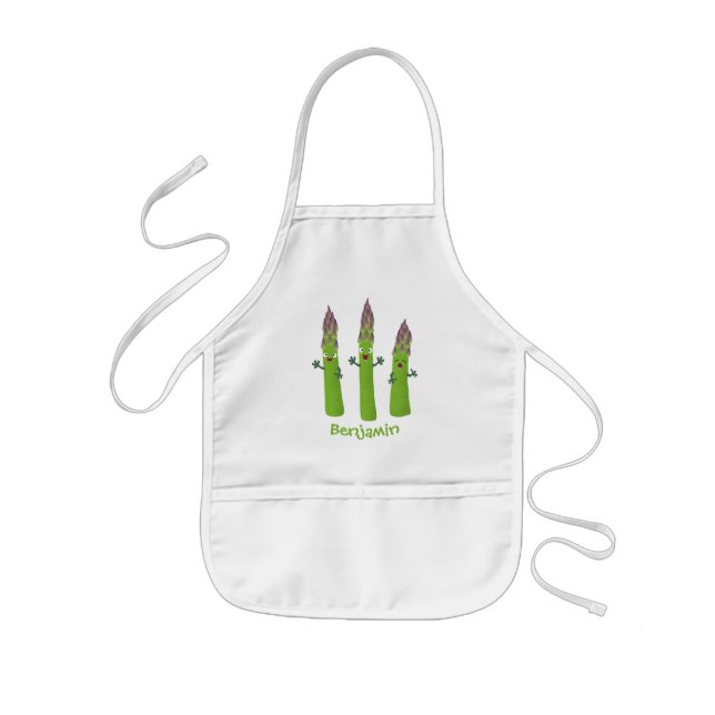 Cute asparagus singing vegetable trio cartoon kids apron (Front)