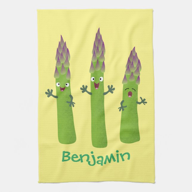Cute asparagus singing vegetable trio cartoon kitchen towel (Vertical)
